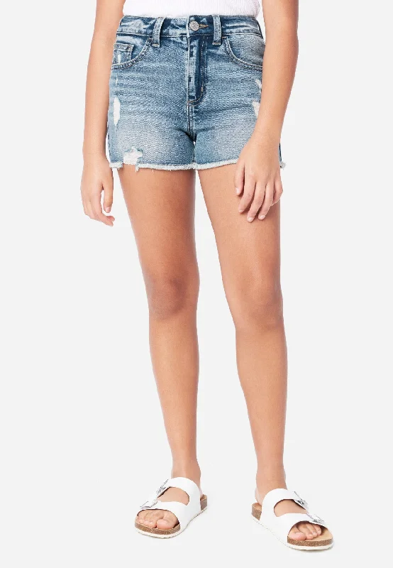 Distressed Mini Mom Denim Shorts