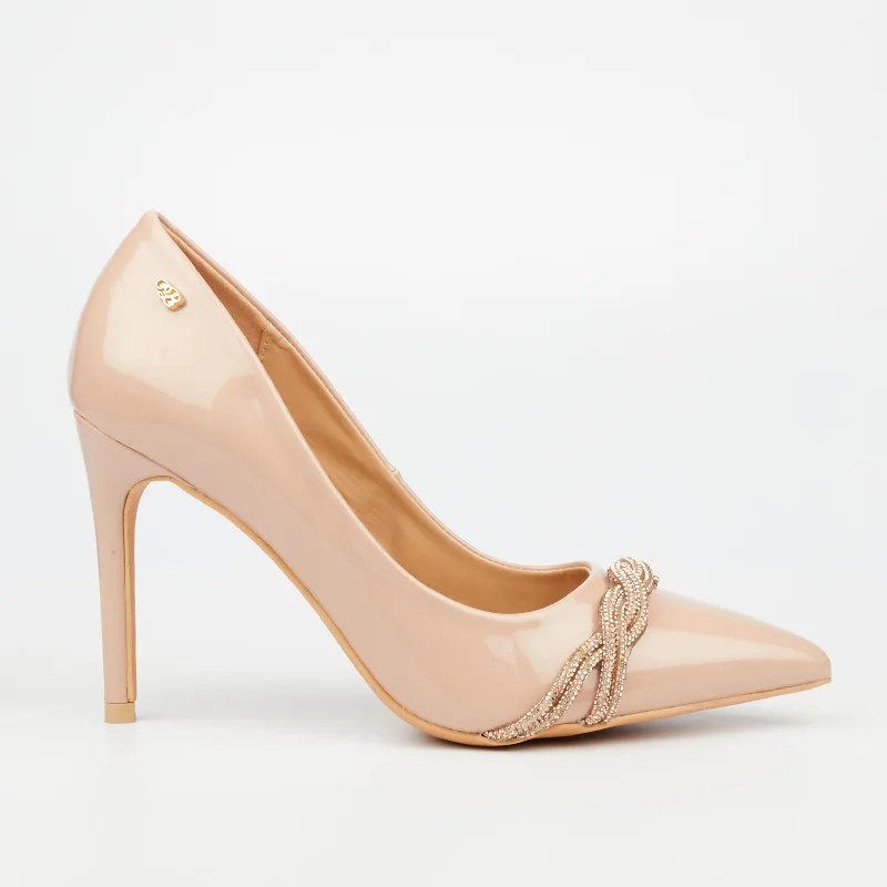 Versatile Dress Heels for Formal and Casual Wear---Miss Black Ladies Lola 20 Shoes Nude