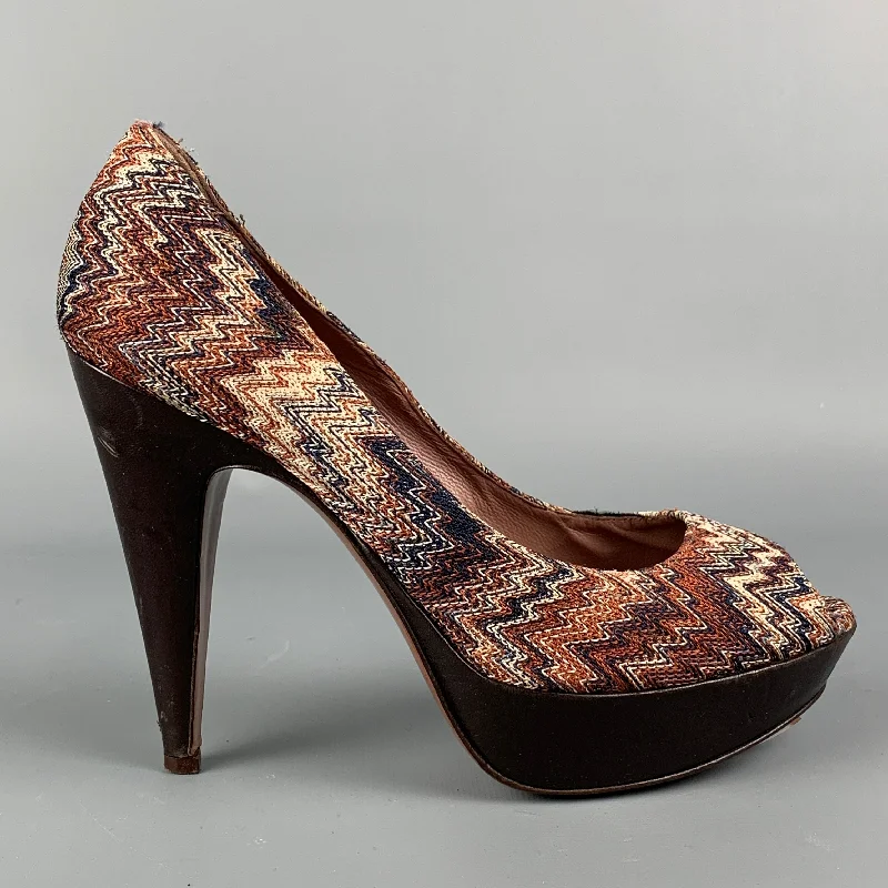 Stylish Platform Heels for Extra Height--MISSONI Size 8 Multi-Color Zig Zag Platform Pumps