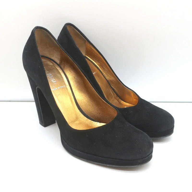 Affordable Suede Ankle Pumps for All-Day Wear--Miu Miu Platform Pumps Black Suede Size 36.5