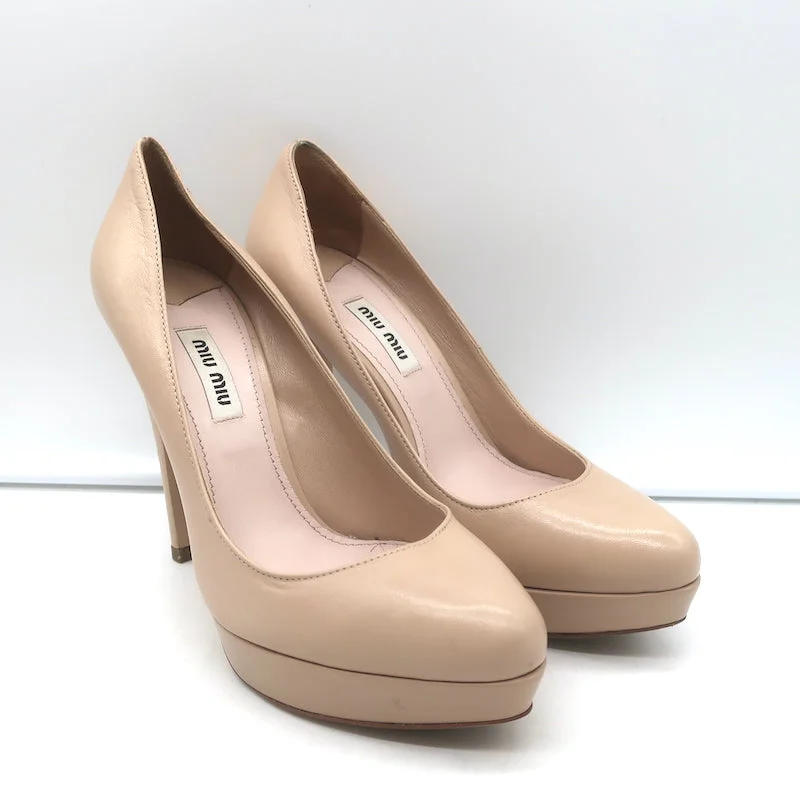 Miu Miu Platform Pumps Nude Leather Size 37---Comfortable Leather Pumps for Office and Everyday Wear