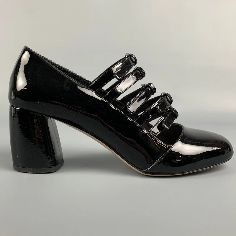 Sleek and Shiny Patent Pump Heels for a Polished Look--MIU MIU Size 7.5 Black Patent Leather Pumps