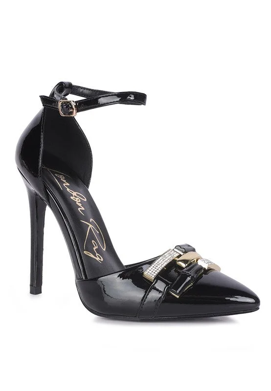 Sleek and Shiny Patent Pump Heels for a Polished Look--Mocktail  - Diamante Buckle Patent Stilettos for women