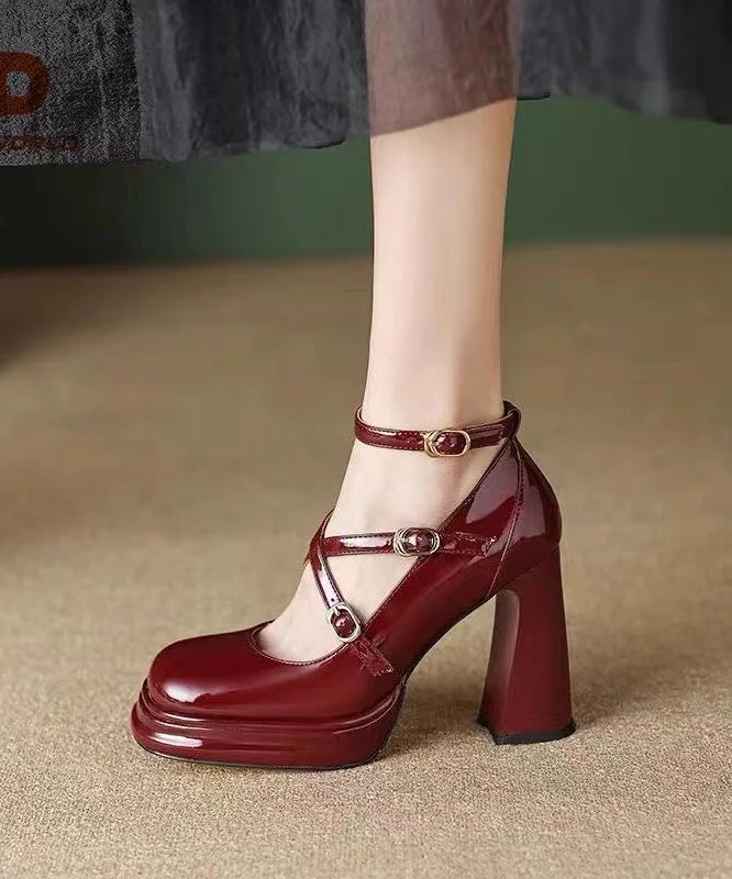 Versatile Dress Heels for Formal and Casual Wear---Mulberry Fashion Buckle Strap Splicing Chunky High Heels