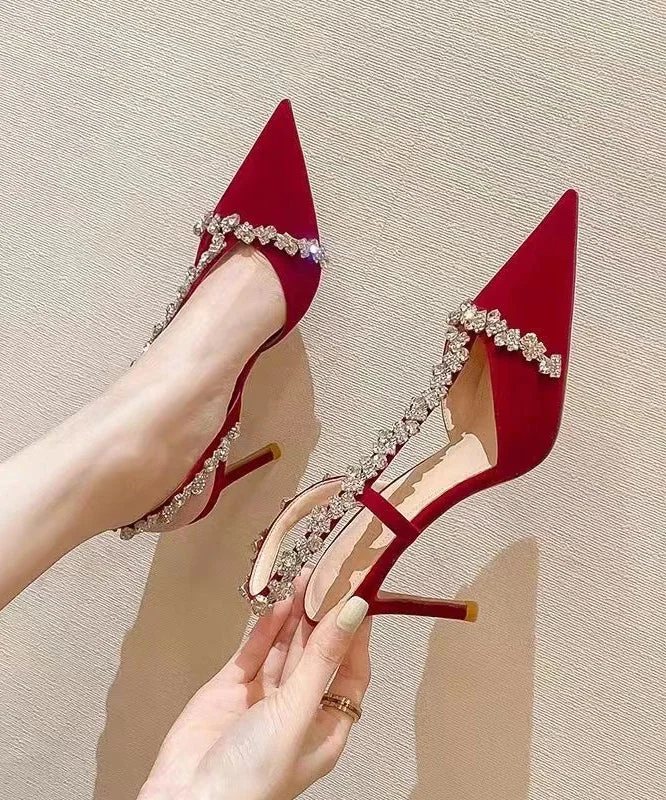 Affordable Suede Ankle Pumps for All-Day Wear--Mulberry Fashion Stiletto Suede High Heels Zircon Pointed Toe