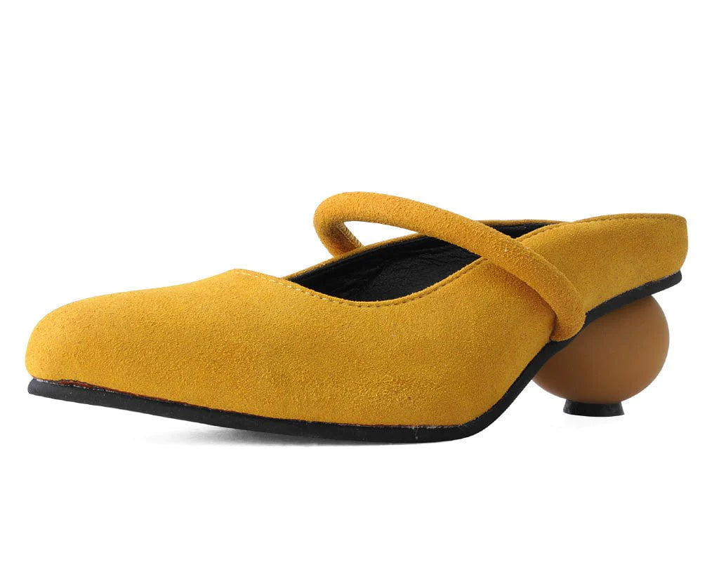 Affordable Suede Ankle Pumps for All-Day Wear--Mustard Faux Suede Ball Heel