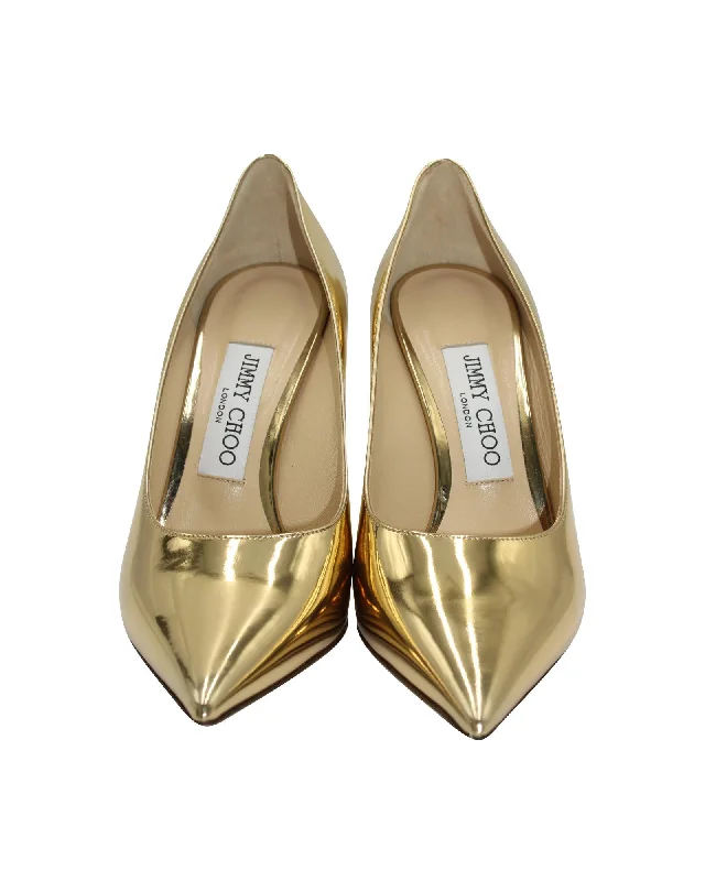 Stiletto Heel Pumps with Perfect Fit--Gold Metallic Pointed Toe Stiletto Pumps-Fashionable & Classic