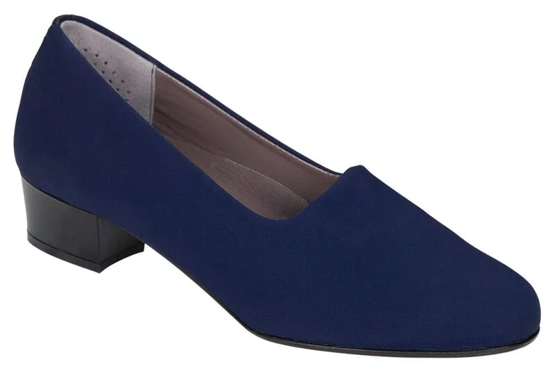 Stylish Slip-On Pumps for Quick Elegance---Lucia Slip On Heel navy at Brandy's Shoes Made in USA