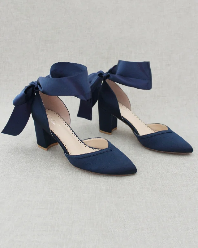 Trendy Chunky Heel Pumps for Casual Wear--Ankle Wrap Tie Evening Block Heels