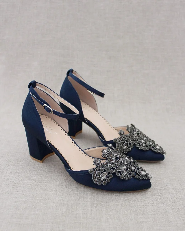 Affordable Rhinestone Pumps for a Dazzling Look---Embellished Rhinestones Evening Block Heel