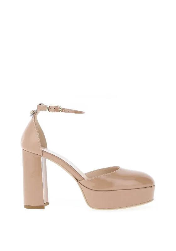 Sleek and Shiny Patent Pump Heels for a Polished Look--Nero Giardini Patent Block Heel Platform Shoes, Nude