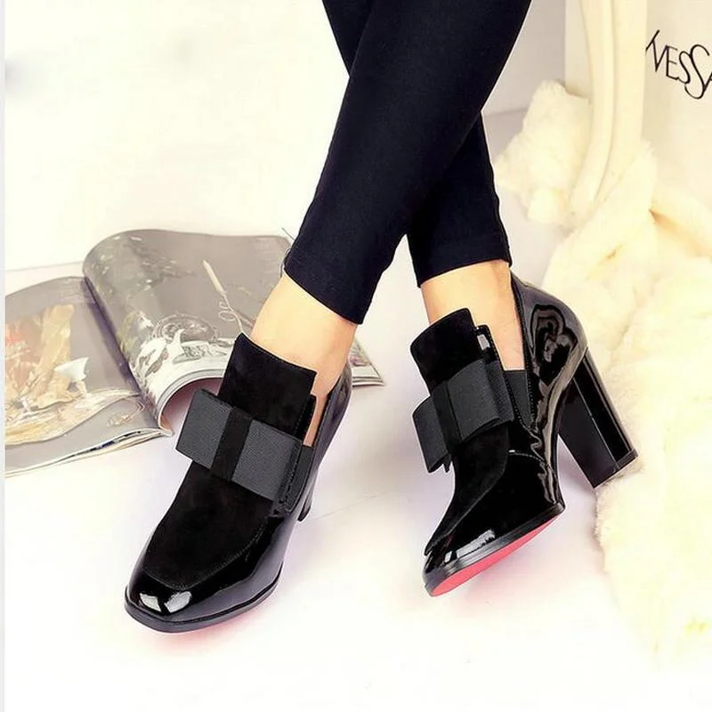 Red Bottom sole high heels pumps square toe genuine leather shoes women ladies black Sexy chaussure femme---Durable Square Toe Block Heels for Everyday Use