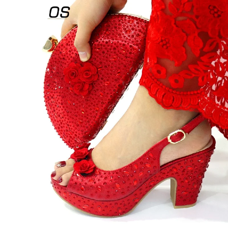 Italian Design Red Color Ladies Shoe with Matching Bag Set