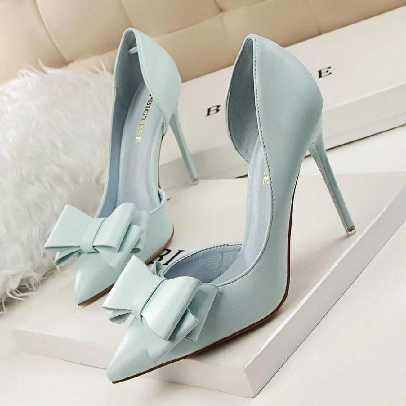 New Fashion Delicate Sweet Bow-knot High Heel Shoes Side Hollow Pointed Women Pumps---Charming Bow Pumps for a Cute and Stylish Look