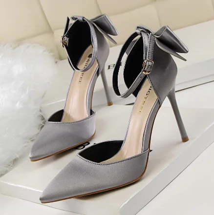 Newest Office Women Heel Shoes Satin Bow 10 CM Pointed Stilettos Trendy Designer Buckle Strap Women's PumpsAffordable Satin Heels with a Luxe Touch