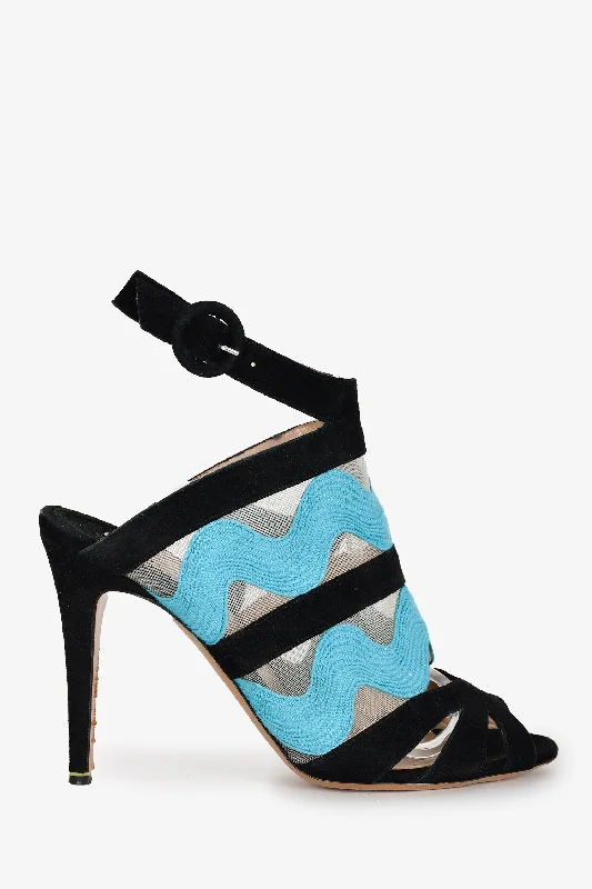 Affordable Suede Ankle Pumps for All-Day Wear--Nicholas Kirkwood Black/Blue Suede Mesh Heels Size 37.5