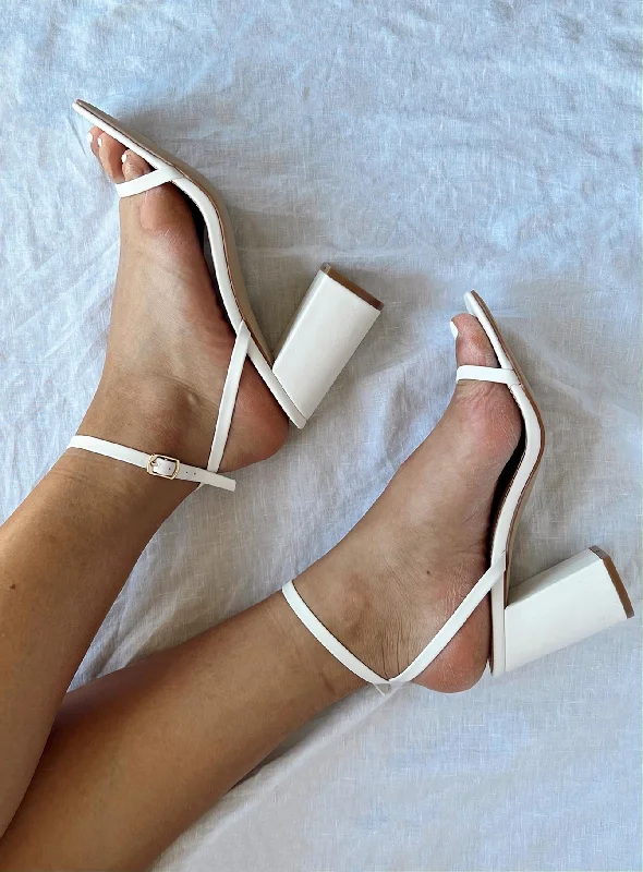 Stylish Ankle Strap Heels for Women--Nightfall Ankle Strap Block Heels Matte White