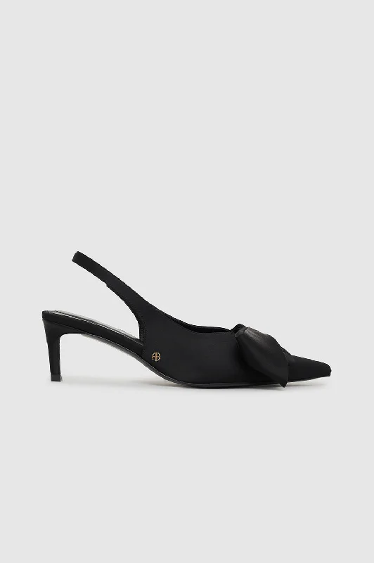 Nina Heels With Bow - Black SatinAffordable Satin Heels with a Luxe Touch