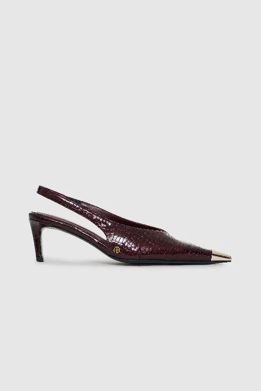 Stiletto Heel Pumps with Perfect Fit--Nina Heels With Metal Toe Cap - Burgundy Small Embossed-Fashionable & Classic