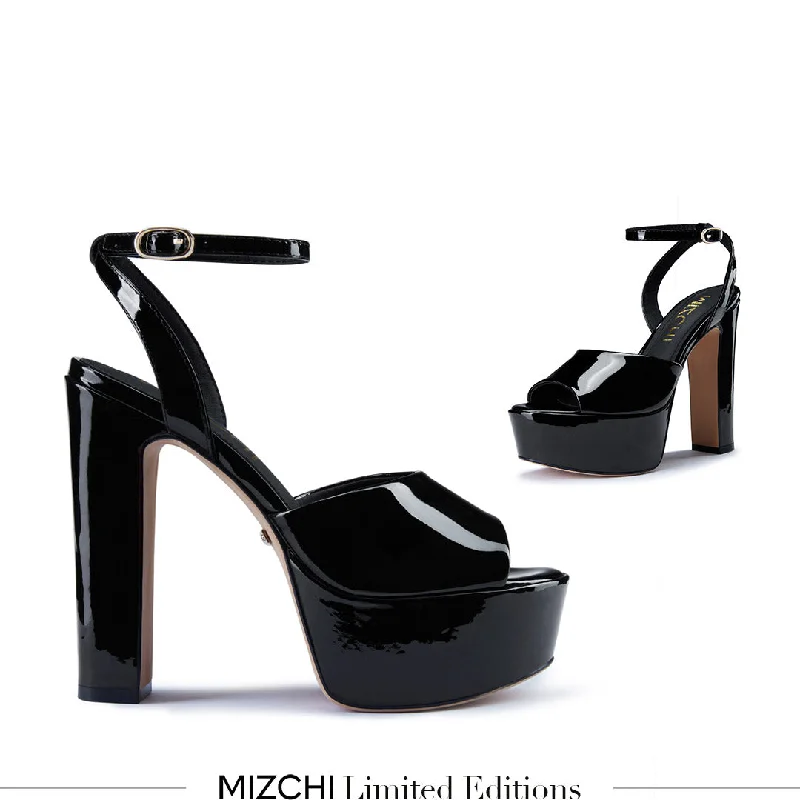 Sleek and Shiny Patent Pump Heels for a Polished Look--*NOMES 13 - black patent platform