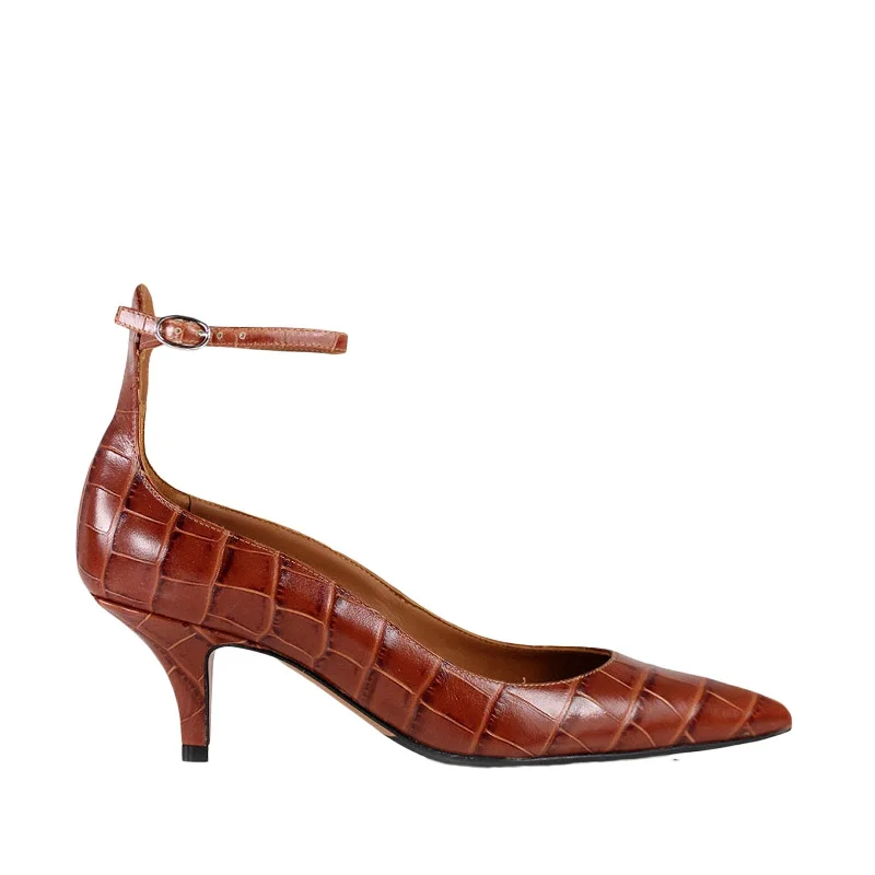 Sonia Brown Croco---Fashionable Kitten Heels for Date Night