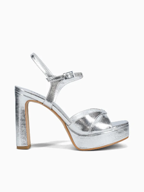 Stiletto Heel Pumps with Perfect Fit--Arlette Silver Crinckle Metal-Fashionable & Classic