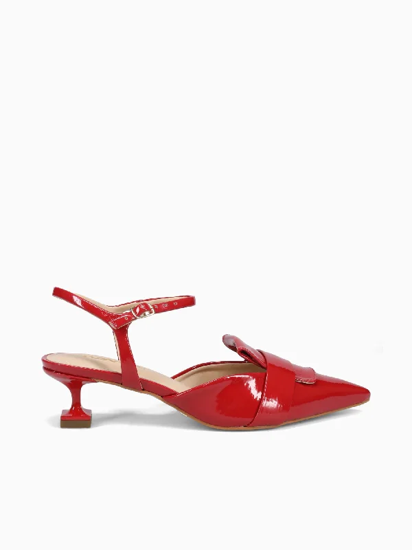 Stiletto Heel Pumps with Perfect Fit--Luciana Red Glossy Patent-Fashionable & Classic