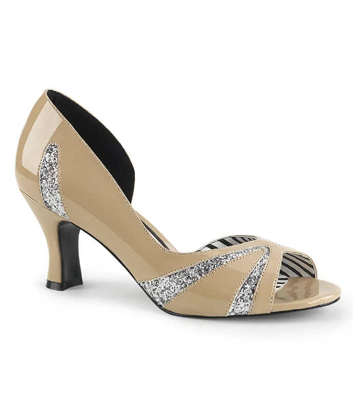 Nude & Glitter D'Orsay Peep Toe Pump---Trendy Glitter Heels for a Glamorous Look