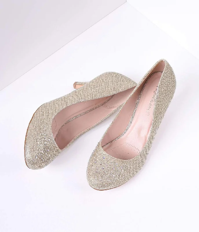 Champagne Metallic Rhinestone Doris Kitten Heels---Fashionable Kitten Heels for Date Night