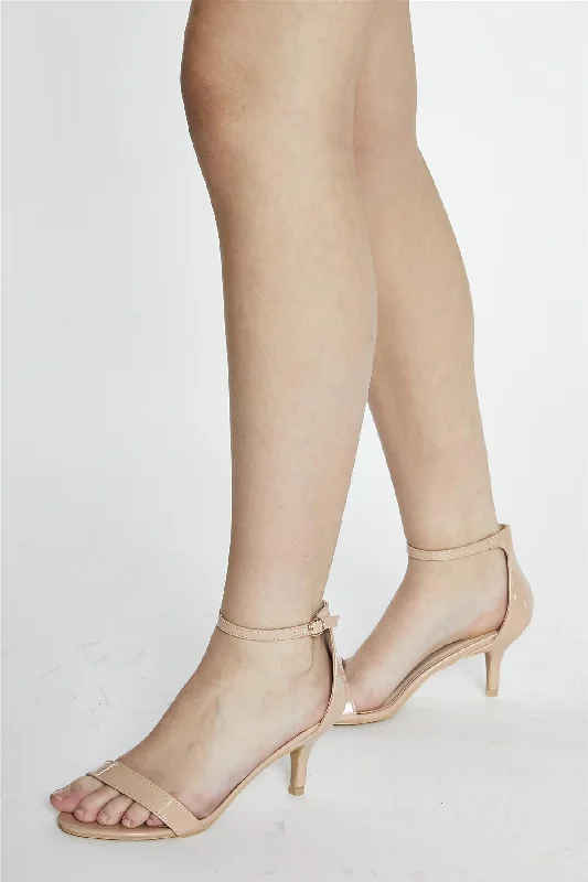 Sleek and Shiny Patent Pump Heels for a Polished Look--Nude Patent Strappy Mid Heel