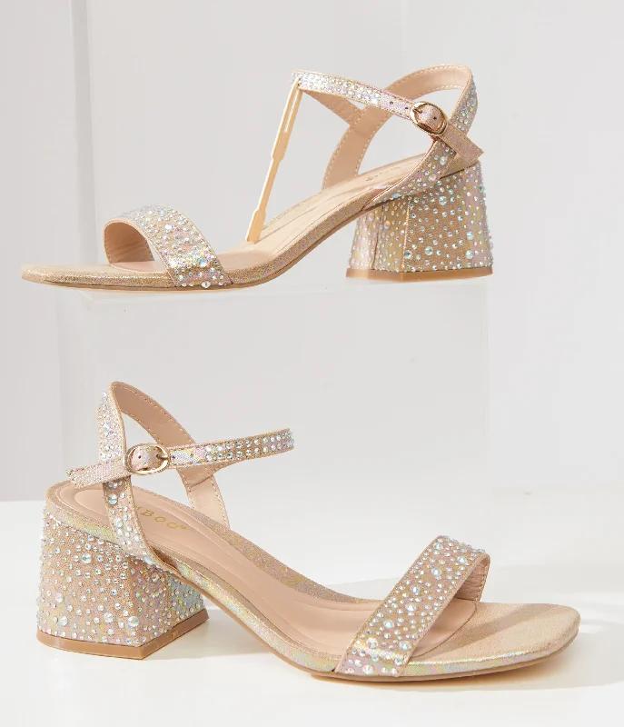 Nude & Silver Rhinestone Kitten Peep Toe Heels---Fashionable Kitten Heels for Date Night