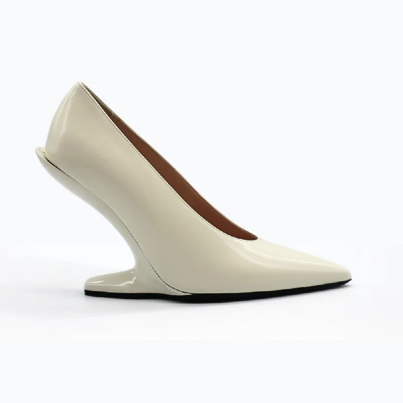 Nº21  23Icpxnv16001 Sculpted-Heel Leather Pumps White---Comfortable Leather Pumps for Office and Everyday Wear