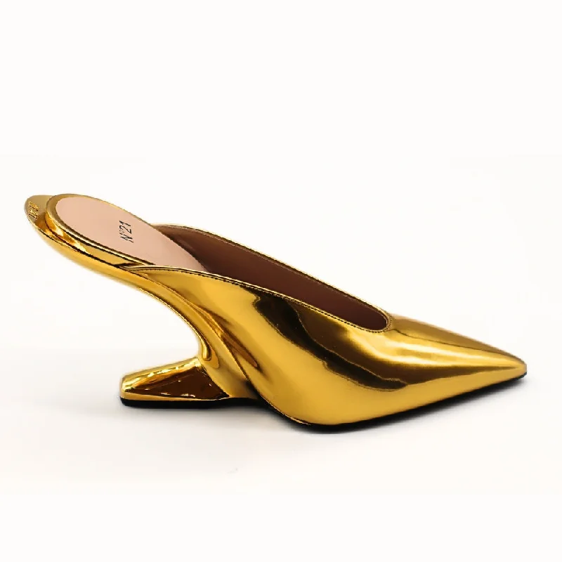 Stylish Slip-On Pumps for Quick Elegance---Nº21  23Icpxnv16002 Sculpted-Heel Slip On Leather Gold