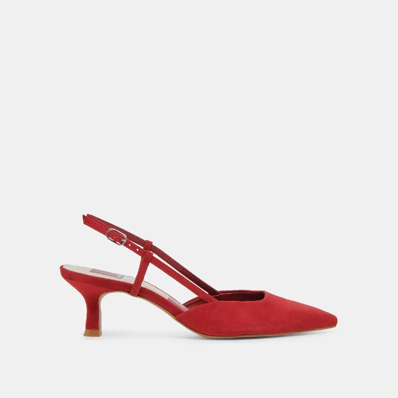 Affordable Suede Ankle Pumps for All-Day Wear--ODELA HEELS CRIMSON SUEDE