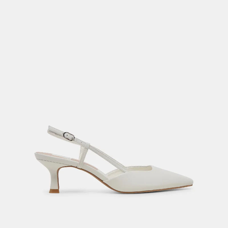 ODELA HEELS WHITE LEATHER---Comfortable Leather Pumps for Office and Everyday Wear