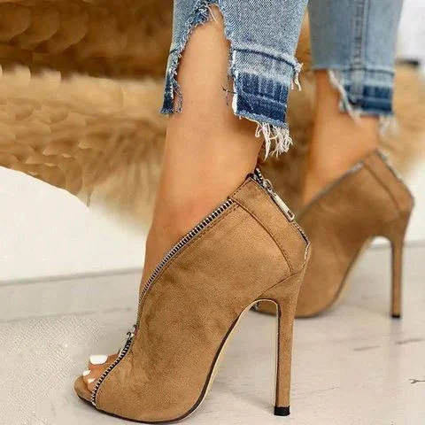 Trendy Peep Toe Platform Heels Crafted from Genuine Leather--Suede Peep Toe Heels