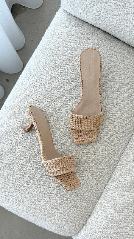 Stiletto Heel Pumps with Perfect Fit--Olga Heel - Natural Raffia-Fashionable & Classic