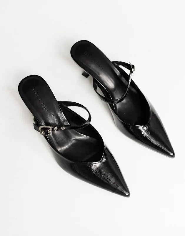 Stiletto Heel Pumps with Perfect Fit--Olinda Heels (Black Crinkle Patent) - By Billini-Fashionable & Classic