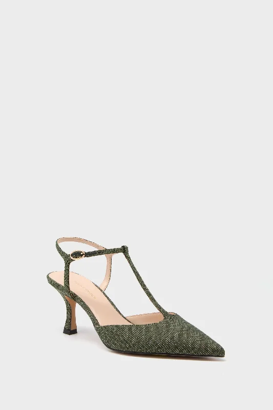 Stiletto Heel Pumps with Perfect Fit--Olive Lurex Jacquard Margot Heels-Fashionable & Classic