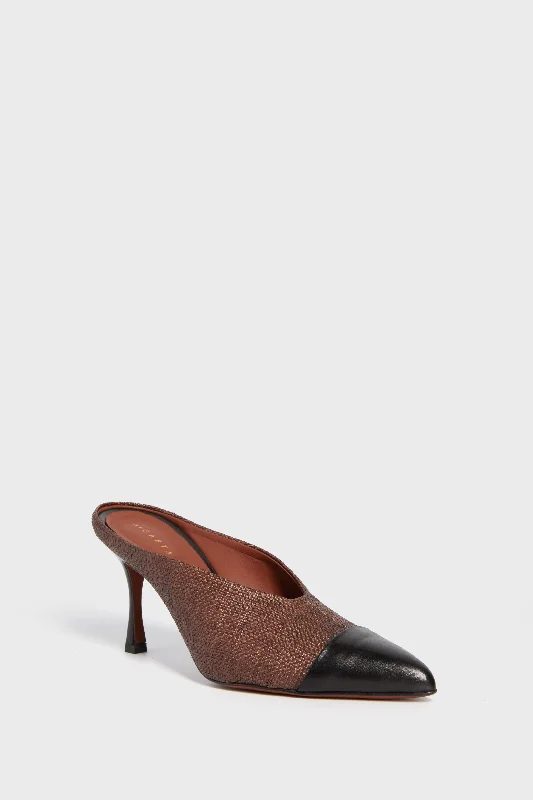 Ombra Raffia & Black Calf Leather La Spensierata Heels---Comfortable Leather Pumps for Office and Everyday Wear