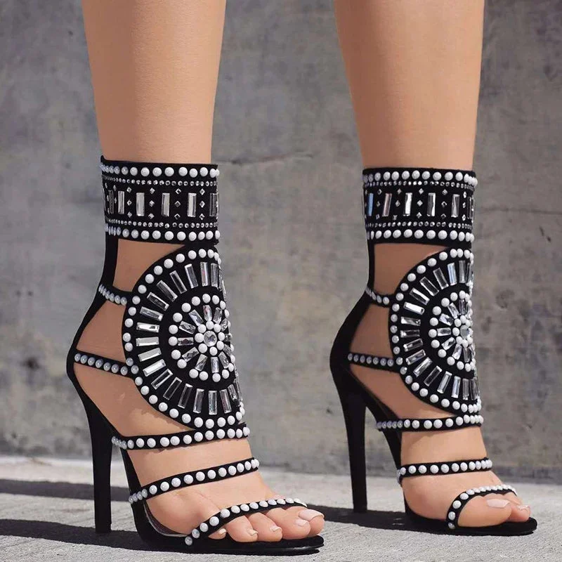 Stylish Open Toe Heels for Summer--Open Toe Rhinestone Design High