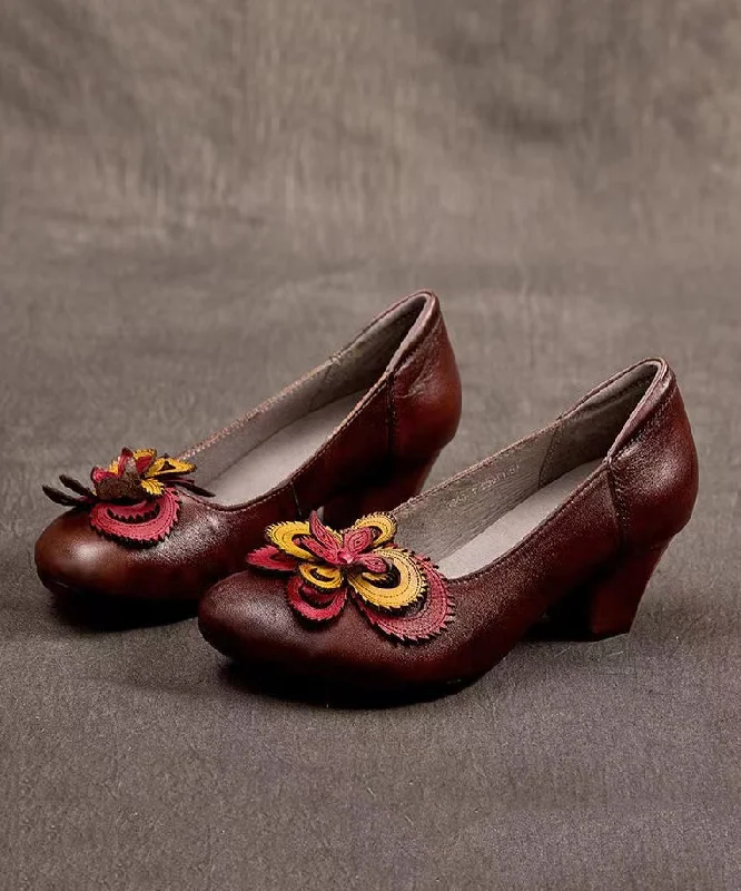 Versatile Dress Heels for Formal and Casual Wear---Original Handmade Retro Coffee Floral Chunky Heel