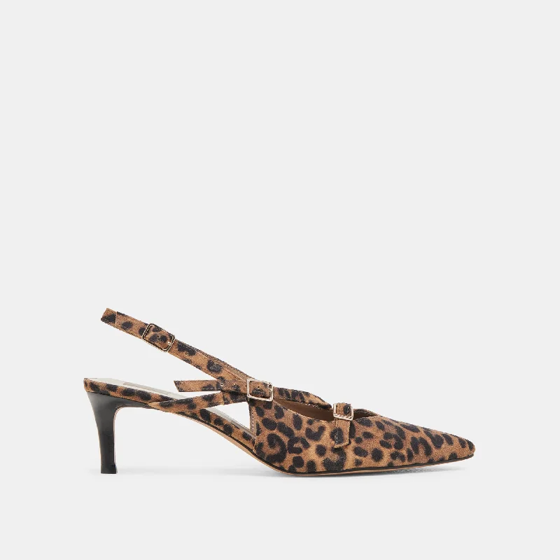 Affordable Suede Ankle Pumps for All-Day Wear--PAMLA MID HEELS LEOPARD SUEDE