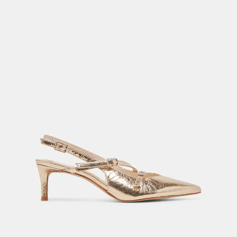 PAMLA MID HEELS LIGHT GOLD DISTRESSED LEATHER---Comfortable Leather Pumps for Office and Everyday Wear