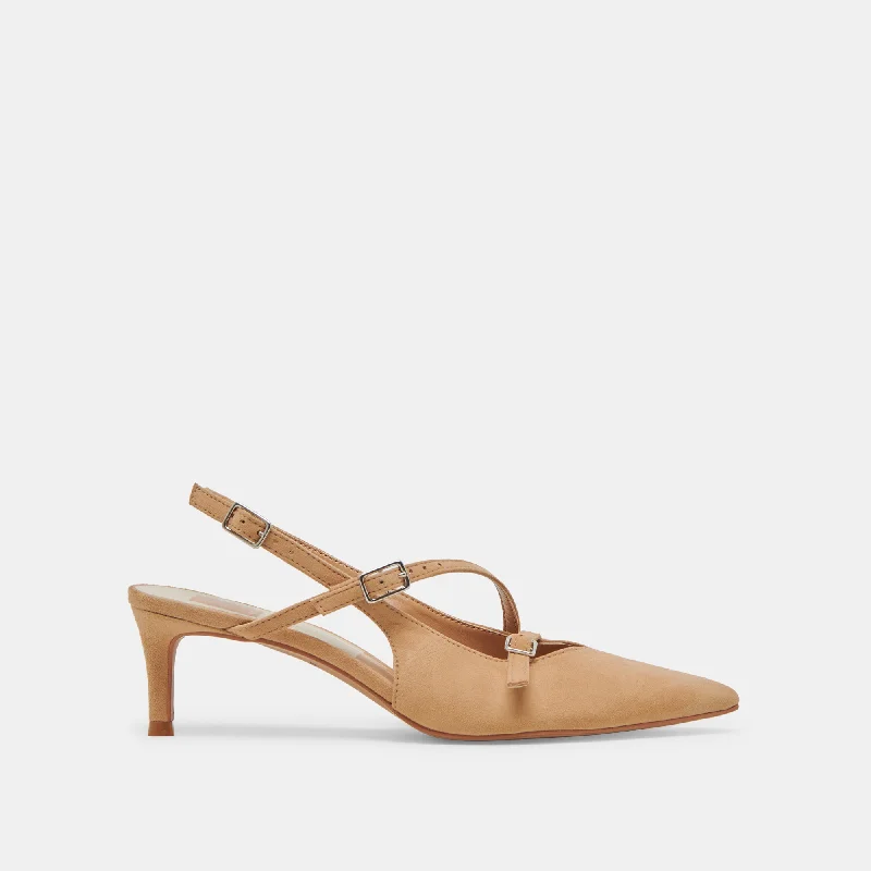 Affordable Suede Ankle Pumps for All-Day Wear--PAMLA MID HEELS TAN SUEDE