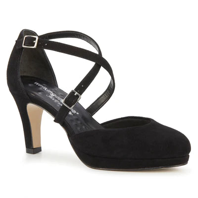 Affordable Suede Ankle Pumps for All-Day Wear--Pammy Platform Heel: Black Suede I Walking Cradle