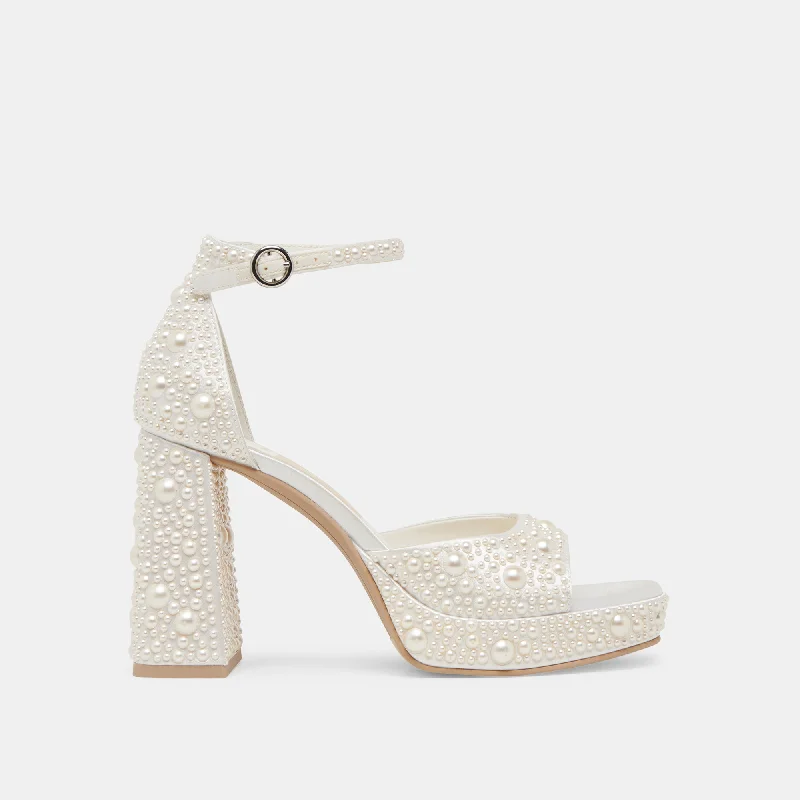 PANDRO PEARL HEELS TRUE WHITE SATINAffordable Satin Heels with a Luxe Touch