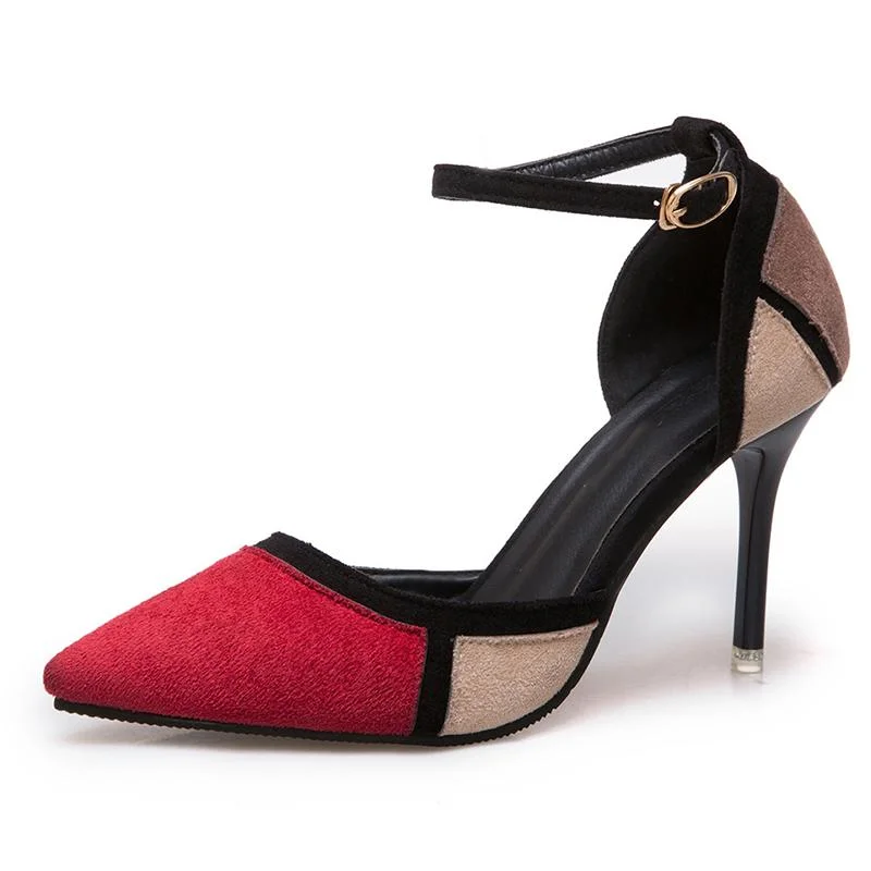 Affordable Suede Ankle Pumps for All-Day Wear--Panel Suede Color Block Stiletto Heel Heels