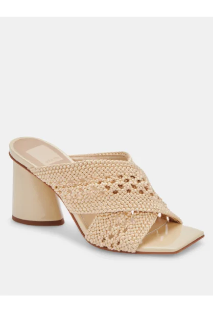 Patch Heels in Vanilla Woven---Fashionable Kitten Heels for Date Night