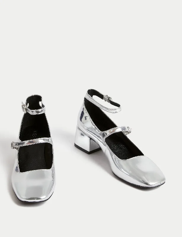 Sleek and Shiny Patent Pump Heels for a Polished Look--Patent Strappy Block Heel Court Shoes